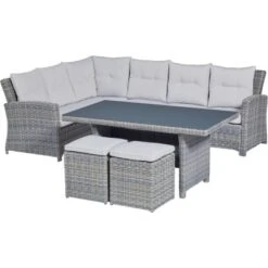 Lounge-Set Mit Esstisch Vermont 5-teilig Polyrattan Links Wave Cliff